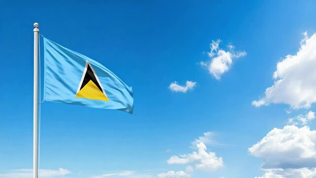 national flag of saint lucia waving on the wind, banner in the blue sky