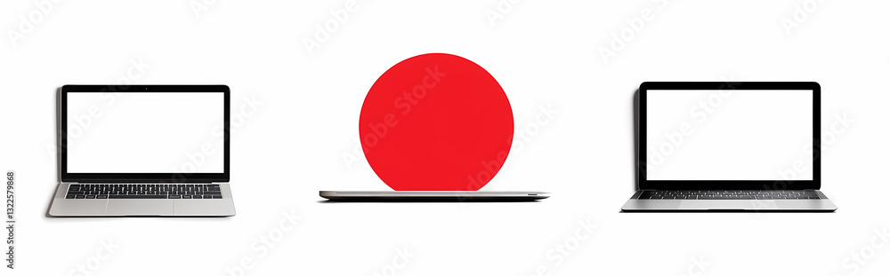 Poster digital hub: a minimal composition featuring laptops and tablet computer arranged in an innovative, 