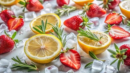 Fresh Strawberry, Lemon & Rosemary Summer Drink Ingredients Stock Photo