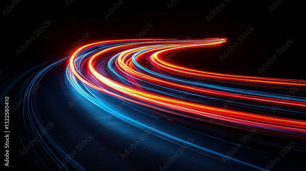 Poster an abstract scene with high-speed motion and data transfer concepts, featured with light trails and 