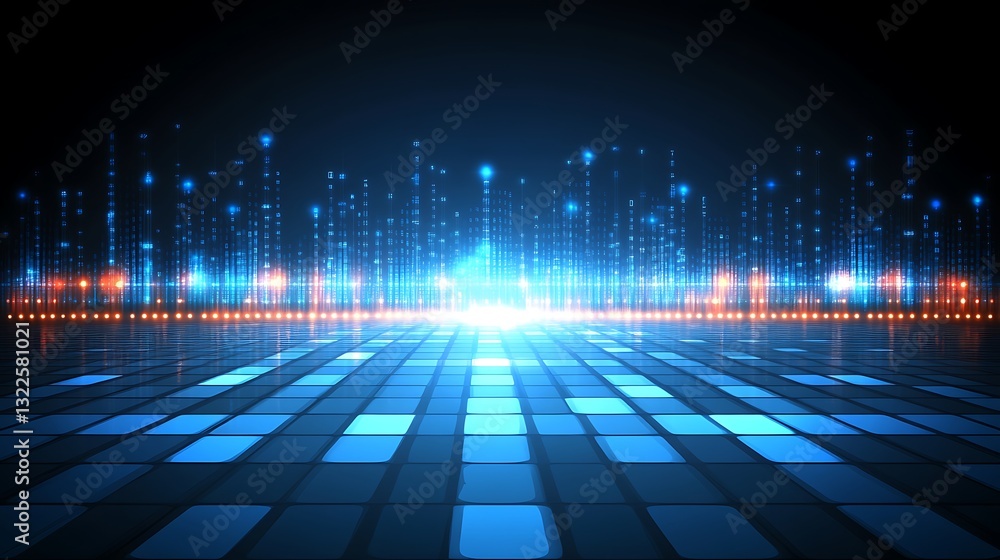 Aufkleber futuristic digital landscape with luminous grid and data streams