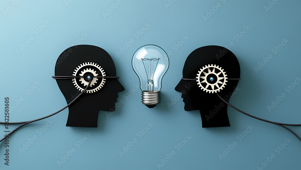 Poster brainstorming and innovation: the synergy of two minds ignites the spark of creativity, illuminating