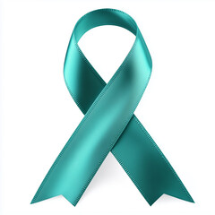 Smooth Teal Awareness Ribbon with Glossy Finish on White Background