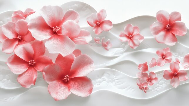 Beautiful pink and white flowers on a flowing sculpted background