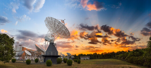 Sunset Over Satellite Ground Station