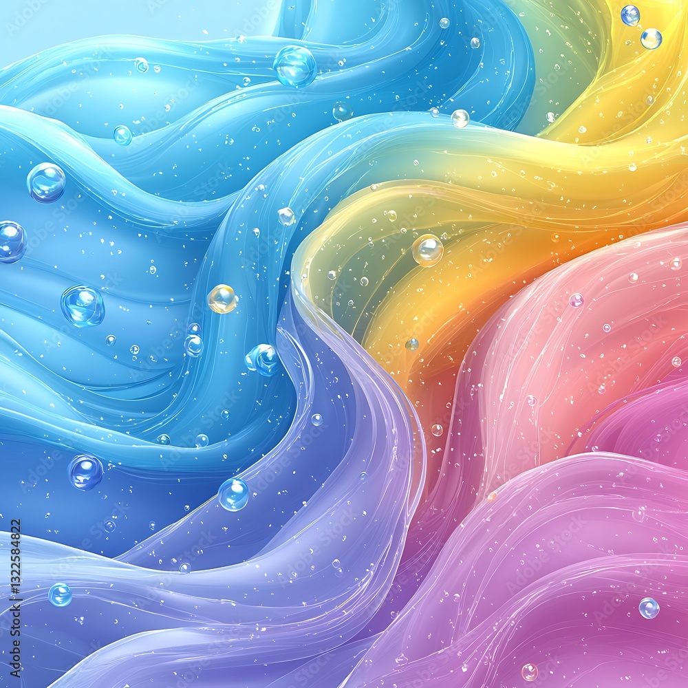 Aufkleber abstract flowing colorful ribbons with translucent bubbles floating around