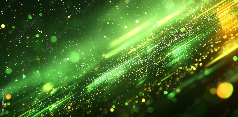 Poster abstract background featuring a green motion blur with bright illumination and gradient green lines