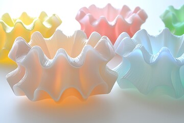 Colored decorative bowls with rippled edges arranged artfully