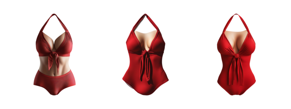 Stylish Red Swimwear Collection Featuring Elegant Designs and Details