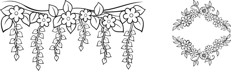 set of Elegant Cascading Floral Arrangements Line Art Vector Design cascading floral design, floral line art, botanical vector art, cascading flowers illustration, elegant flower arrangement