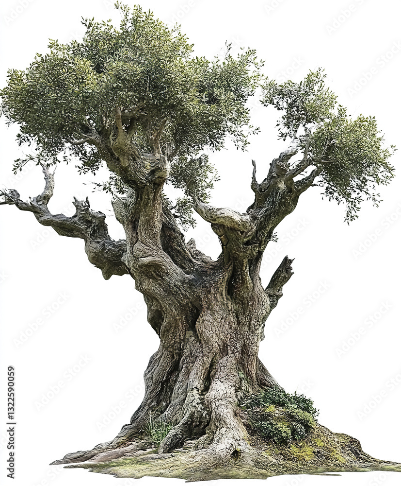 Poster ancient tree with twisted branches and lush foliage