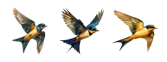 Fototapeta premium Colorful Swallow Birds in Flight Captured in Vibrant Detail