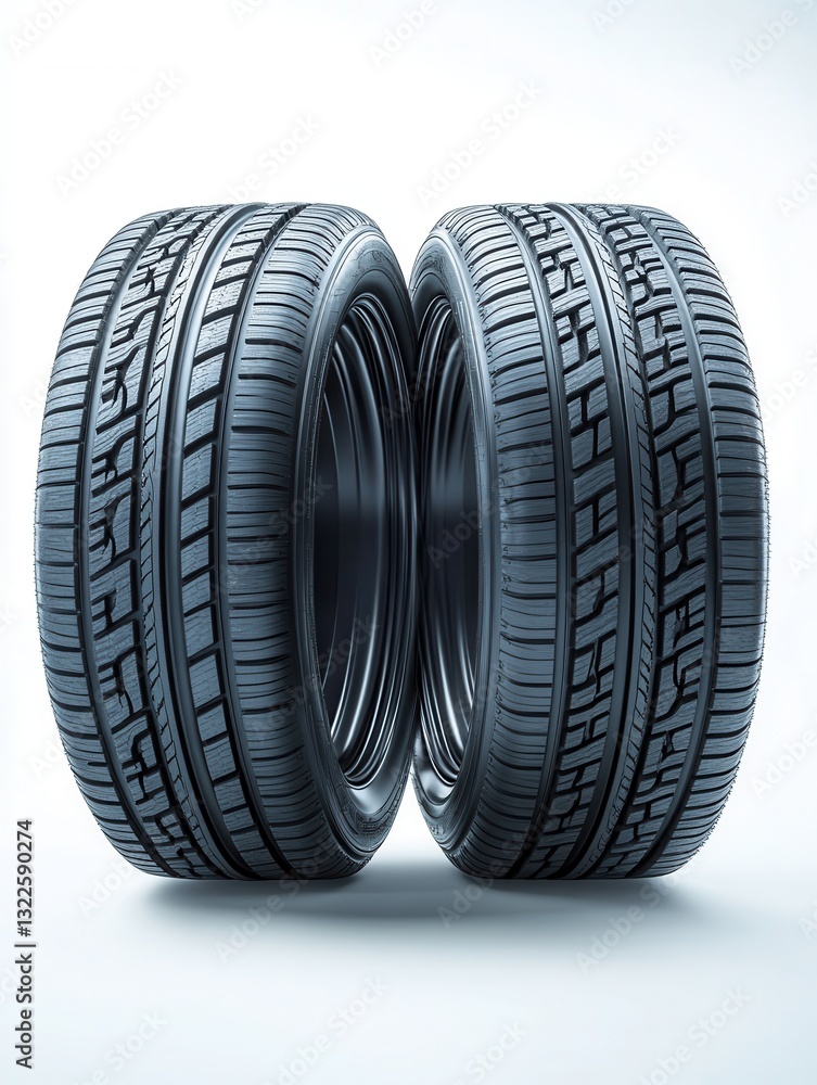 Aufkleber two car tires with visible tread patterns positioned on a plain white background emphasizing their d