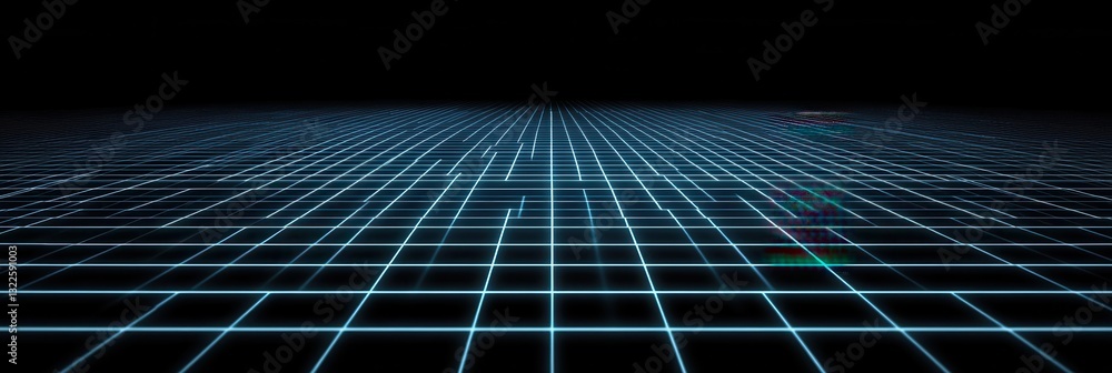 Poster Futuristic grid with holographic effects showcasing a glowing main node in blue and silver colors for advanced digital interfaces