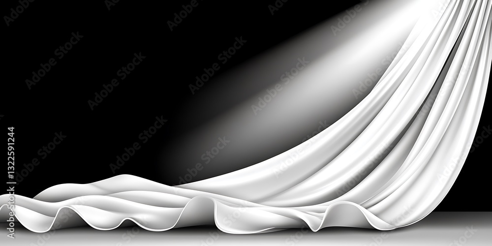 Poster abstract flowing white fabric against stark dark backdrop rendering