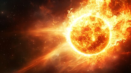 Fototapeta premium Fiery Celestial Inferno: A Blazing Star in Cosmic Embrace