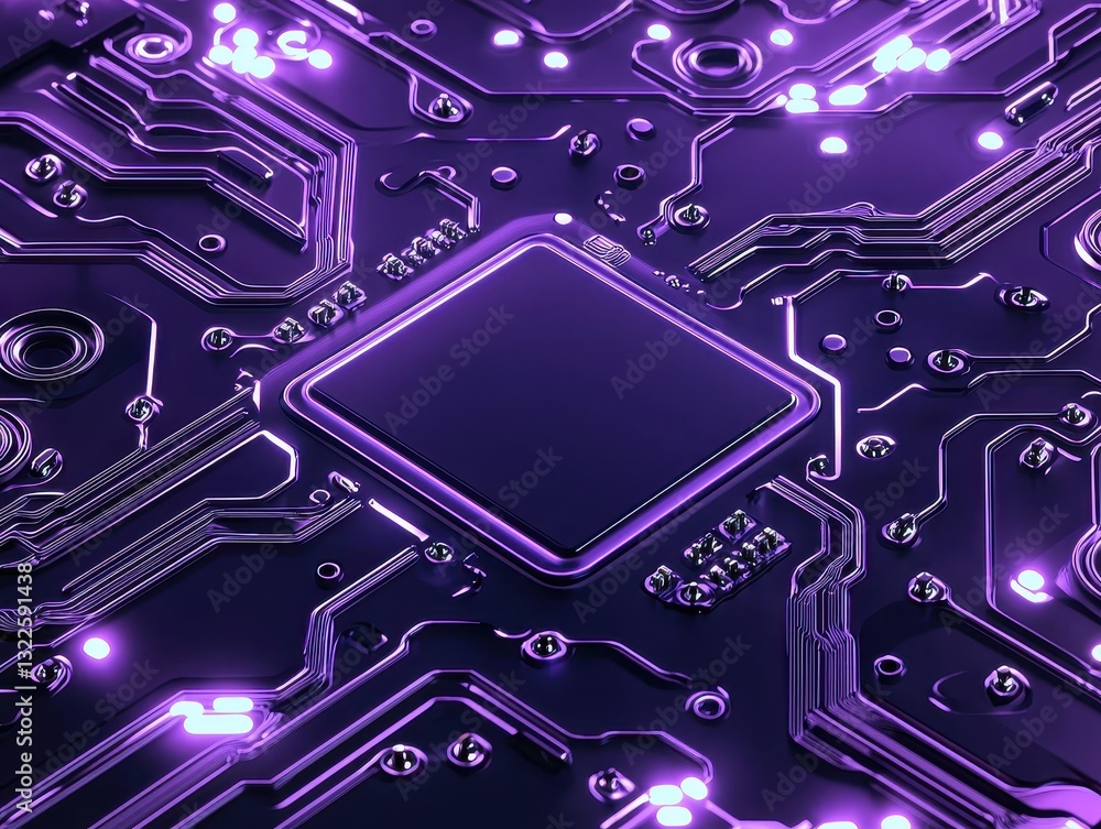 Aufkleber close-up of a futuristic microprocessor on a circuit board with neon lights