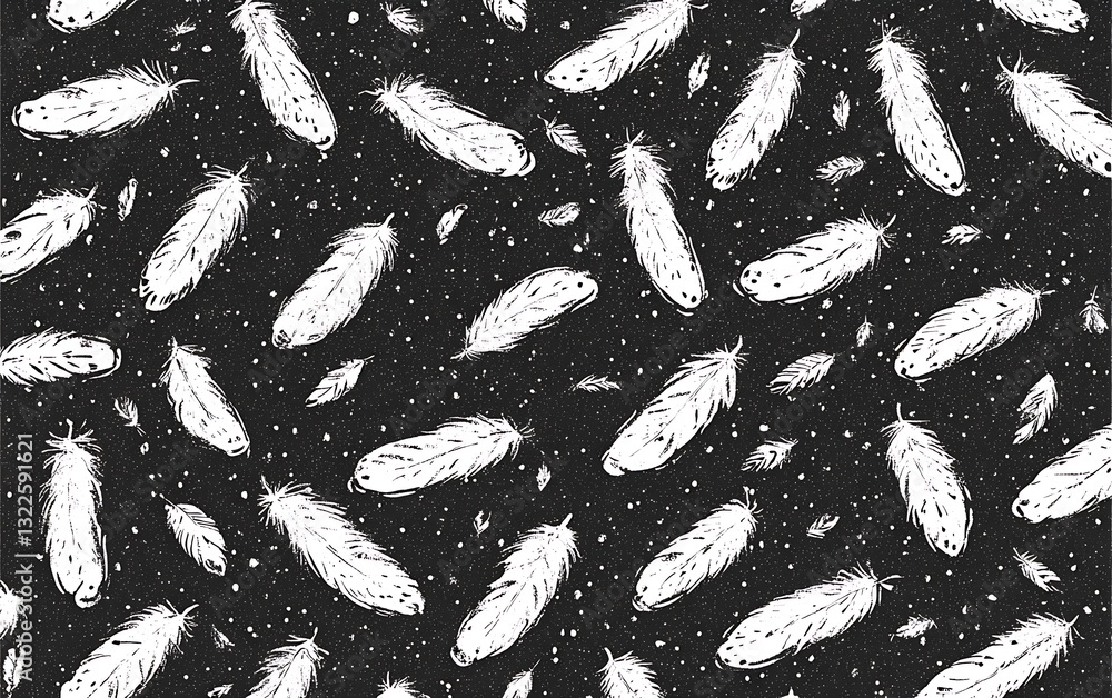 Poster abstract monochrome feather pattern with grunge effect for backgrounds