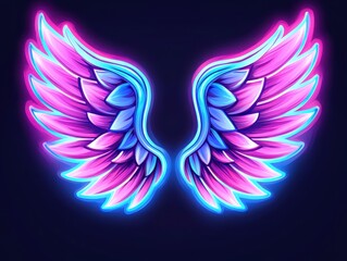 Fototapeta premium Vibrant Neon Wings with a Dark Background, Symbolizing Freedom and Imagination