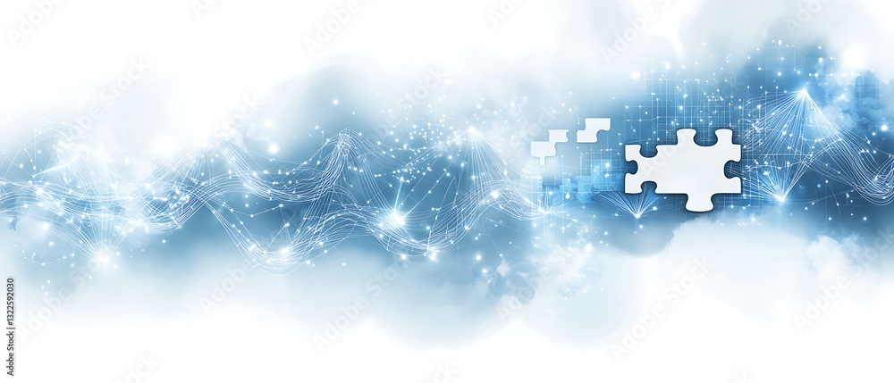 Aufkleber abstract puzzle pieces floating amidst interconnected sparkling network