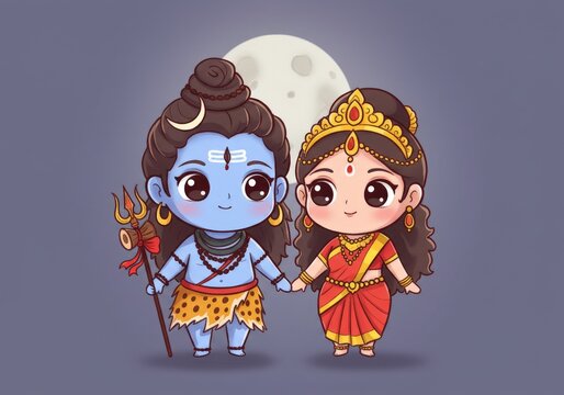An animated scene featuring diverse Hindu gods and goddesses in vibrant poses.