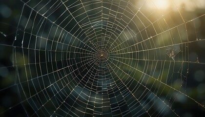 Fototapeta premium Observing Spiderweb with Sunlight Streaming Through a Forest Environment