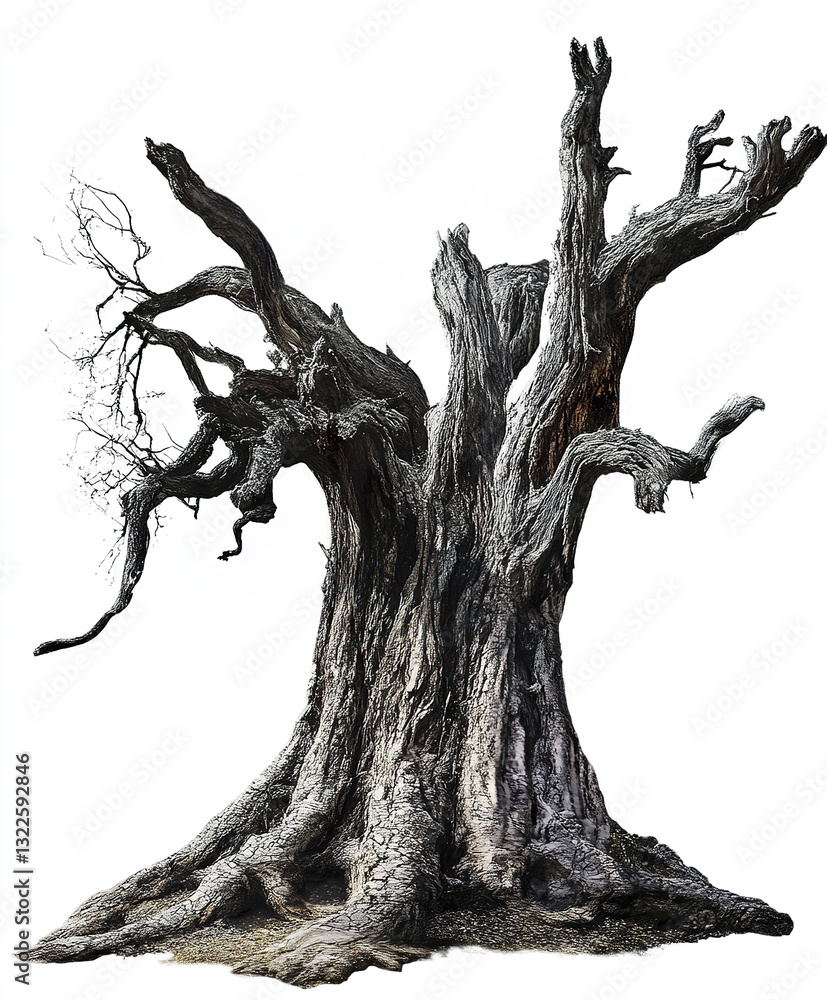 Poster ancient tree with twisted branches and textured bark