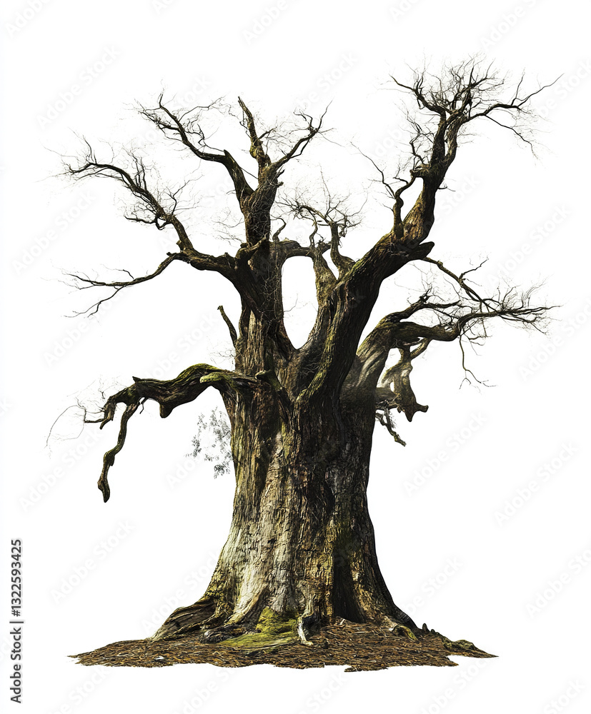 Poster ancient tree with twisted branches and textured trunk