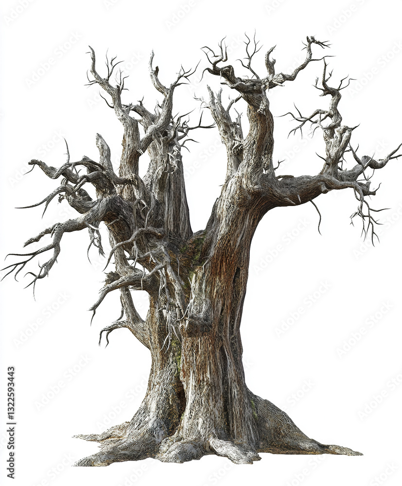 Poster ancient tree with twisted branches in realistic digital art style