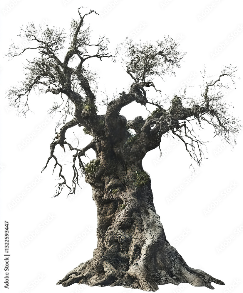 Poster ancient tree with twisted branches and textured bark