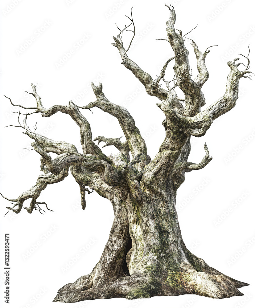 Poster ancient twisted tree with gnarled branches and textured bark