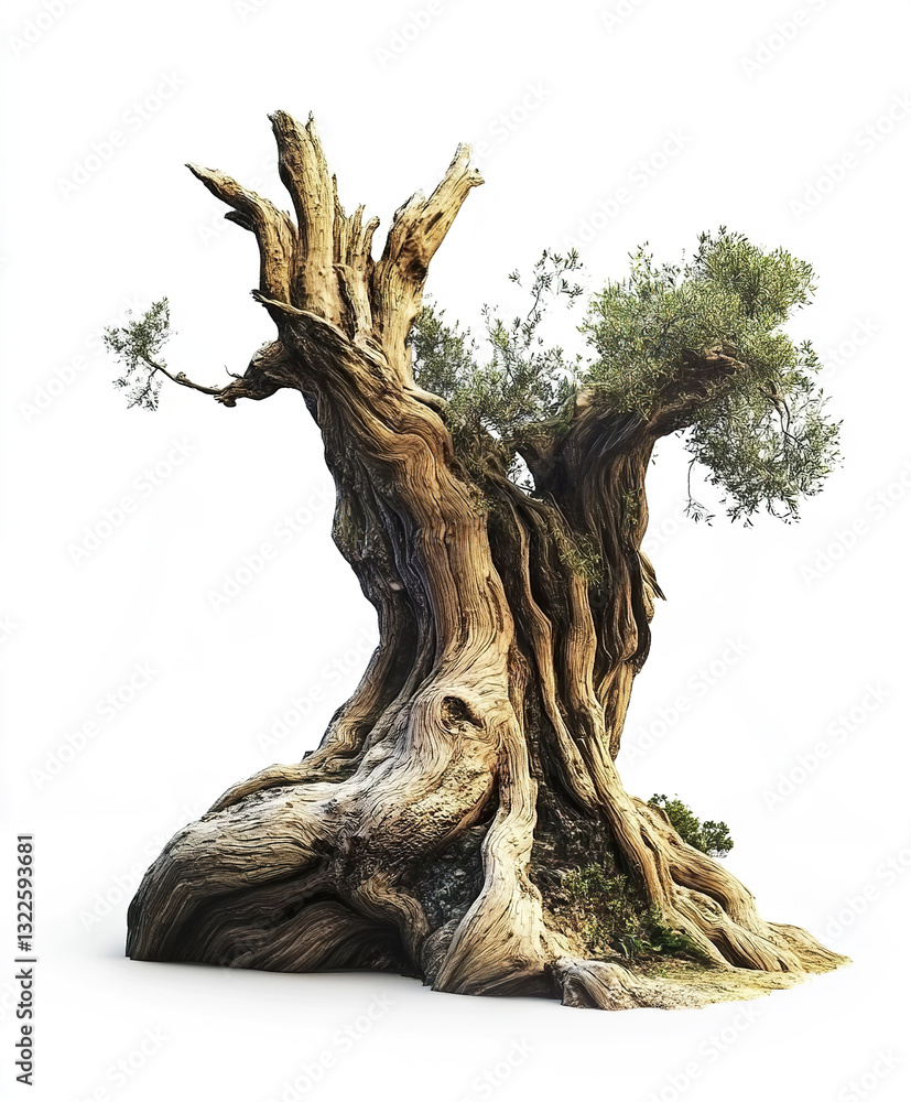 Aufkleber ancient twisted tree with intricate bark and sparse foliage