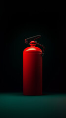 Obraz premium Roter Feuerlöscher an einer dunklen Wand für Sicherheit im Notfall