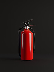 Obraz premium Roter Feuerlöscher an einer dunklen Wand für Sicherheit im Notfall