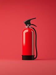 Obraz premium Roter Feuerlöscher steht auf rotem Hintergrund als Sicherheitsmaßnahme 