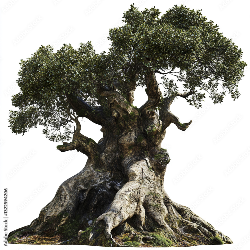 Poster ancient tree with twisted branches and textured bark