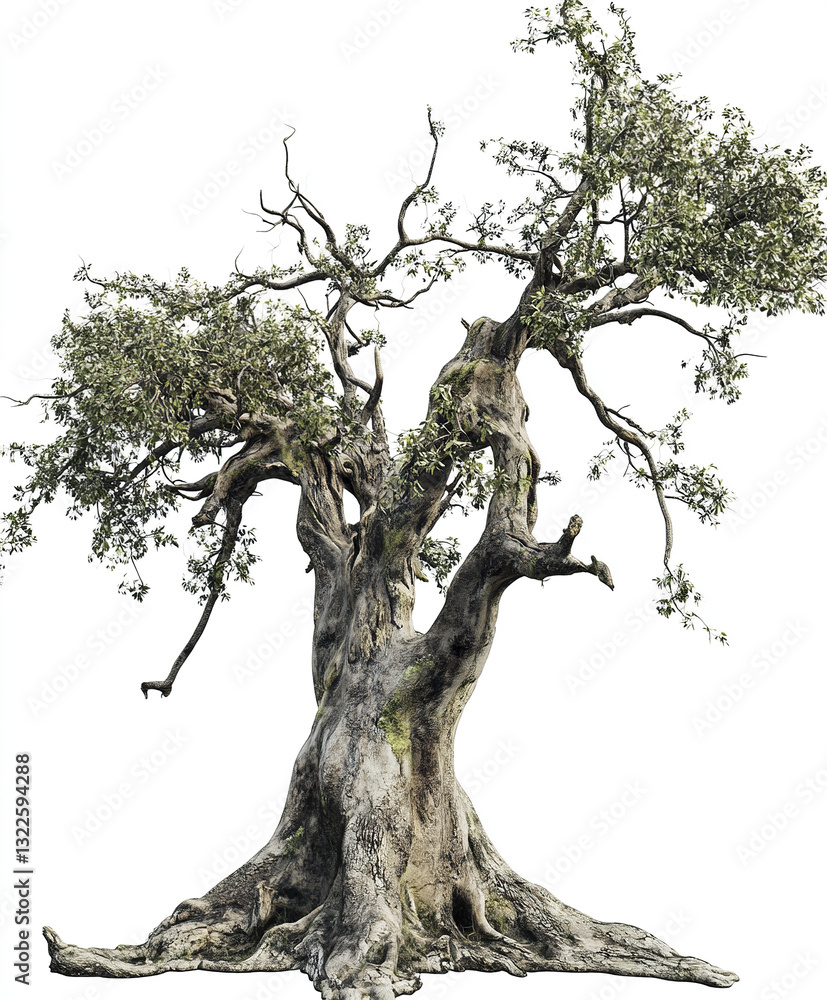 Poster ancient tree with twisted branches and lush foliage