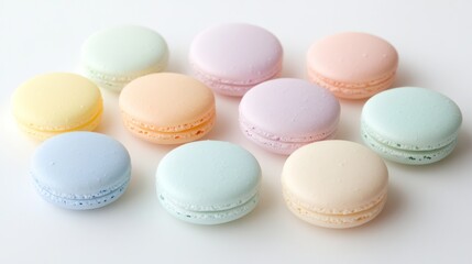 Obraz premium Pastel Colored Macarons Arranged on a Simple White Surface