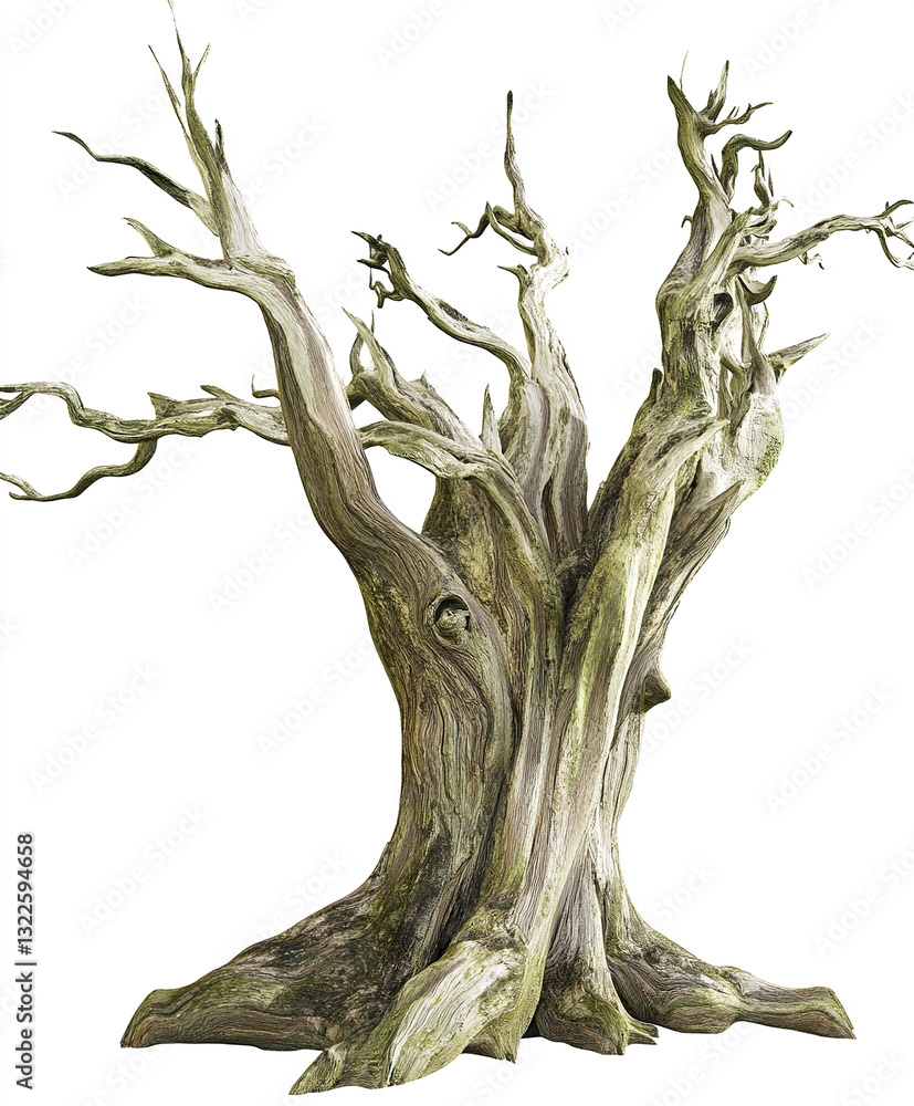 Poster ancient twisted tree with intricate branches and weathered bark
