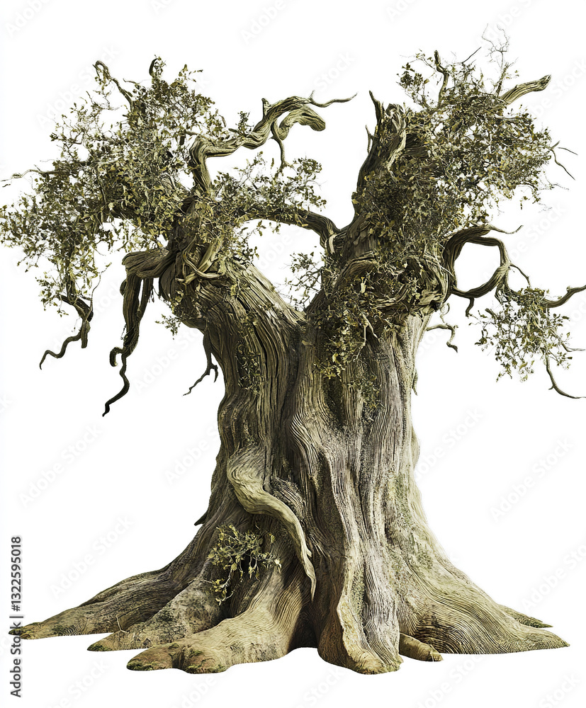 Poster ancient twisted tree with intricate branches and detailed bark