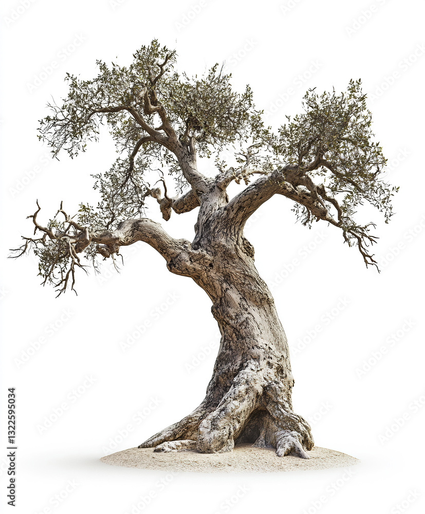 Aufkleber ancient tree with twisted branches on white background