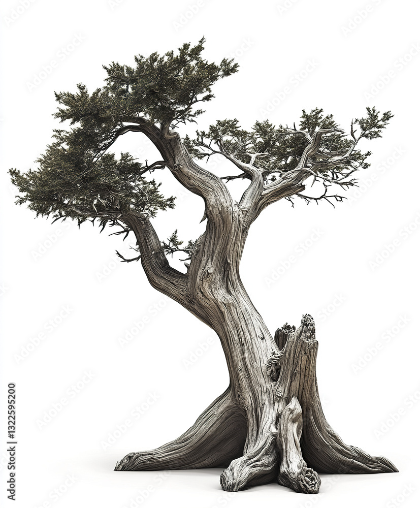 Poster ancient twisted tree with intricate branches and textured bark