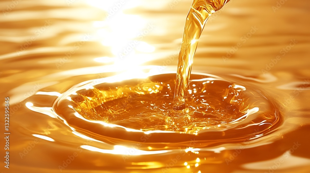 Poster golden liquid cascading, creating dynamic ripples in a shallow surface