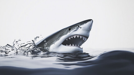Fototapeta premium Great white shark emerging from water with open mouth