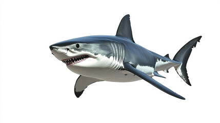 Obraz premium Great white shark on white background, showcasing its powerful form