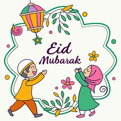 Obraz premium Christmas greeting card illustration with children, family, and holiday fun