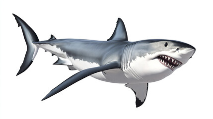 Obraz premium Great white shark emerging on white background