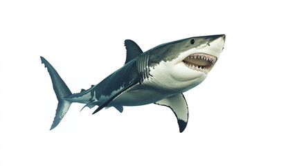 Fototapeta premium Great white shark emerging on white background