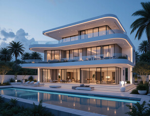 Obraz premium Luxury Retreats – Stunning Villa Illustrations for High-End Architecture & Real Estate