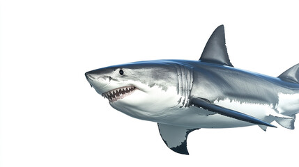 Fototapeta premium Great white shark emerging on white background